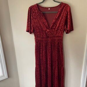 Red velvet floral dress (M)